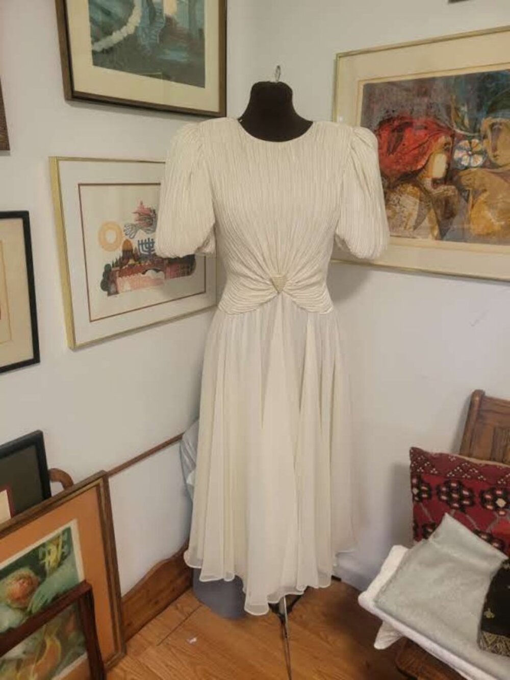 Vintage Talbots Cream Chiffon Bottom and Rouched Top Size 4